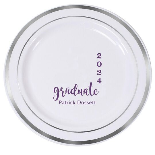 Graduate and Year Graduation Premium Banded Plastic Plates